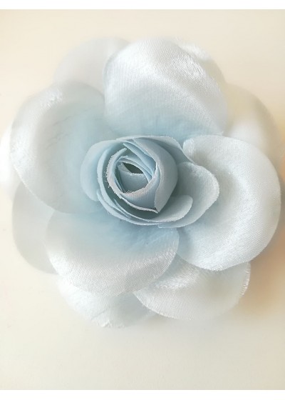 Нежна сатенена роза за коса и брошка Светло синьо
